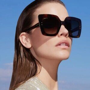 JIMMY CHOO Auri Dark Havana Square-Frame Sunglasses With Glitter Brown